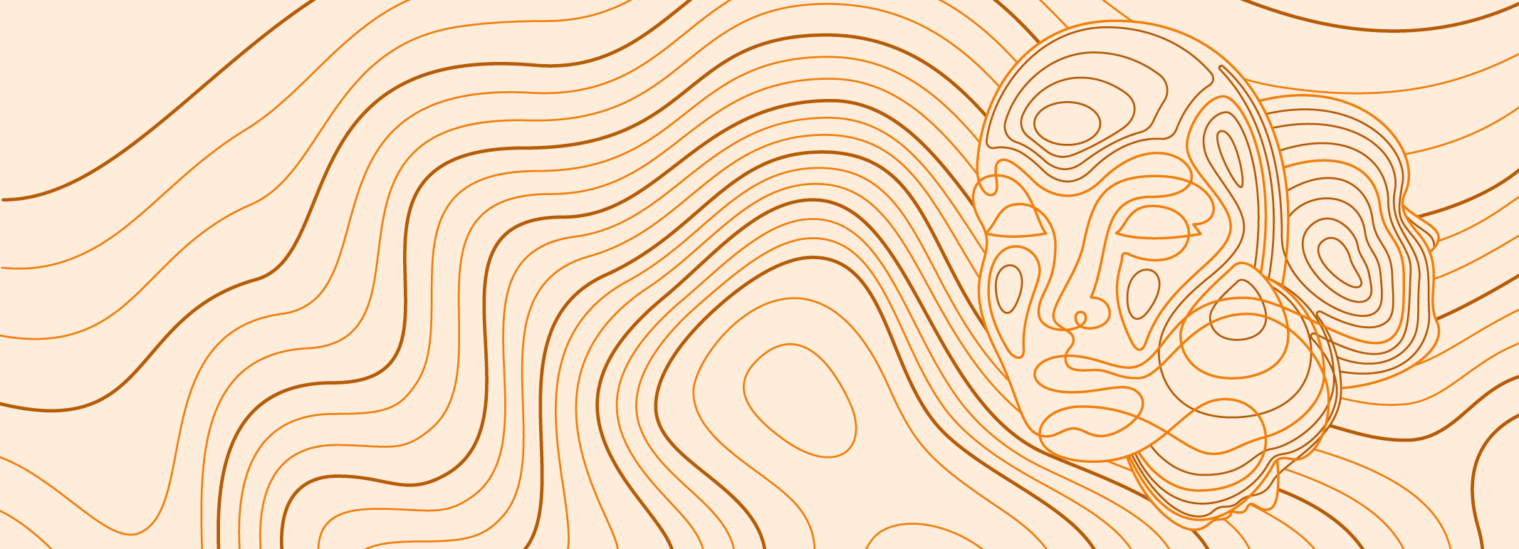 A graphic image with swirling lines that form a face to the right.