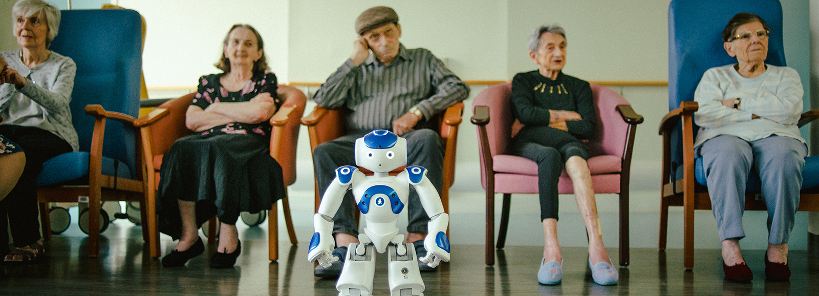 Zora the Robot Care-Giver helps people with communication and provides comfort and entertainment in a healthcare setting in France