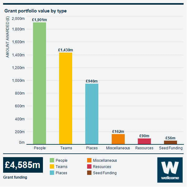 Infographic showing our grant portfolio value by type