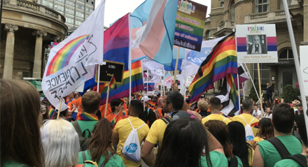 Wellcome staff taking part in the Pride in London parade, 2019