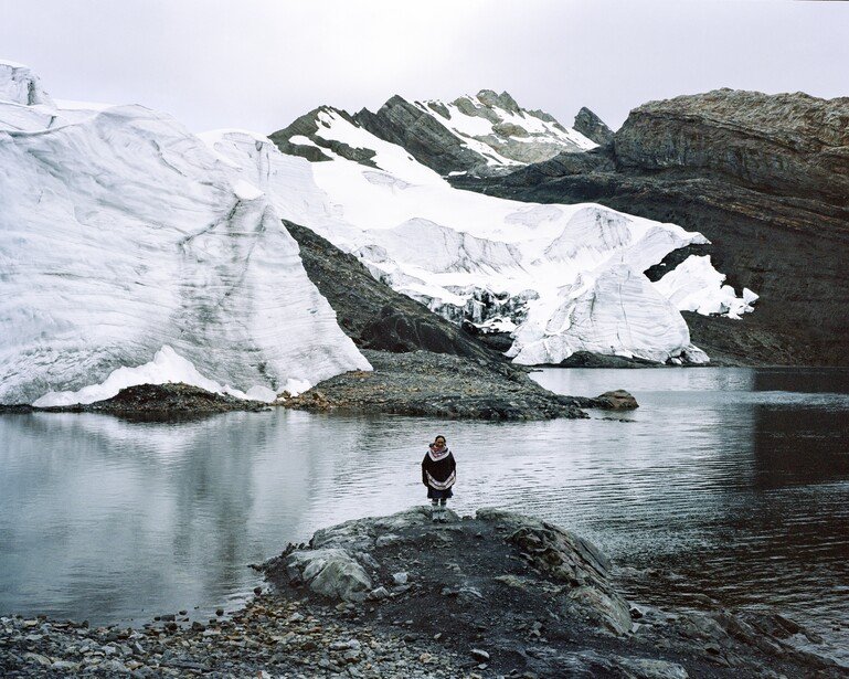 Fructosa stands by the remains of the Pastoruri glacier, “When I was young, it was all green, the mountains were covered in snow. Now I see glaciers disappearing, the rocks are showing. Until 1970, the water was of the usual colour. We would use it for cooking. There were trout in the river. It wasn’t red…”