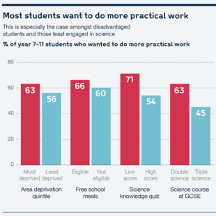 Chart showing the percentage of students who want to do more practical work