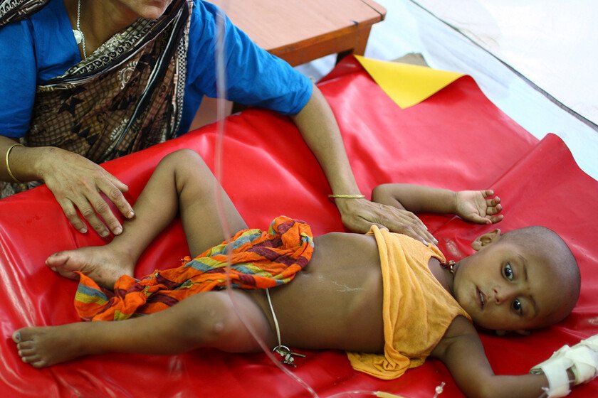 A child with diarrhoea being treated at the International Centre for Diarrhoea Disease Research, Bangladesh. 