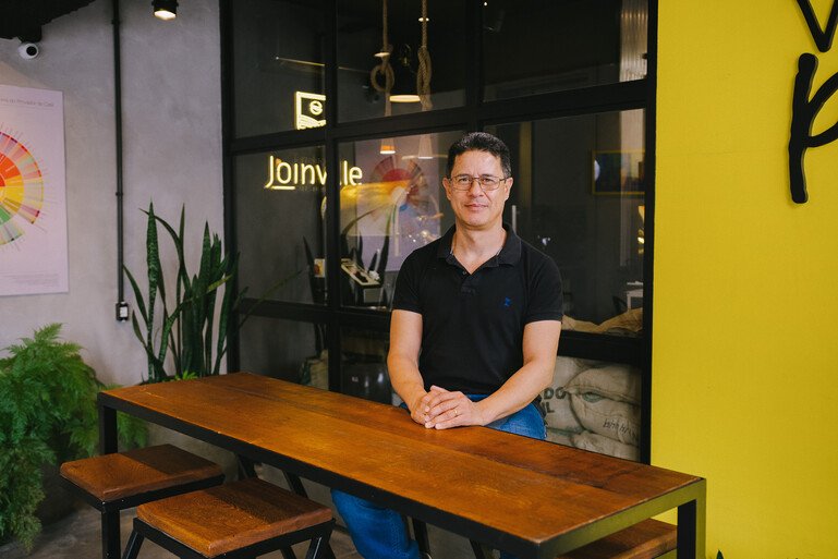 Noel Maciel sat in a cafe in Joinville, Brazil