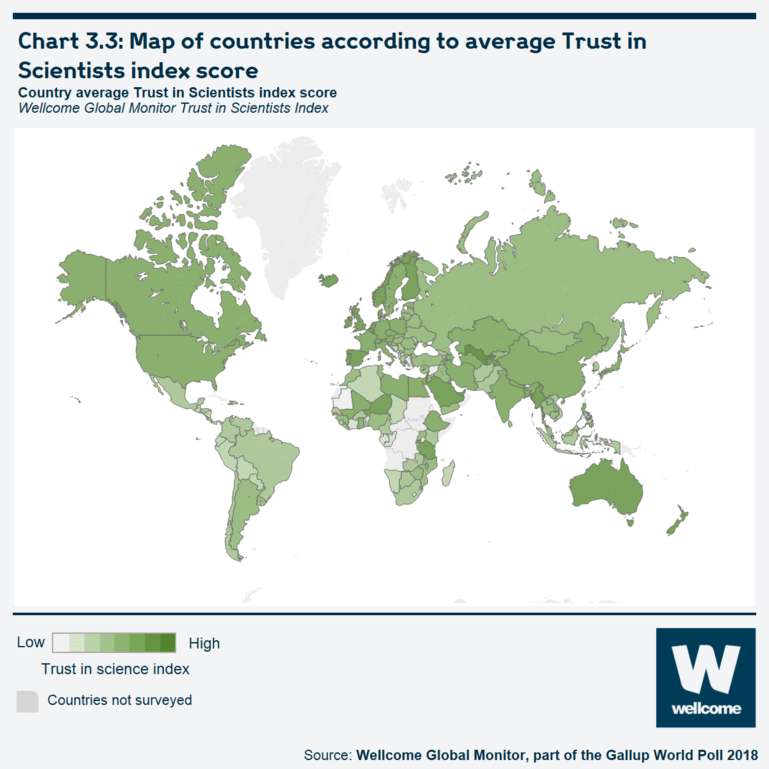 Chart 3.3 Map of countries according to average Trust in Scientists Index score