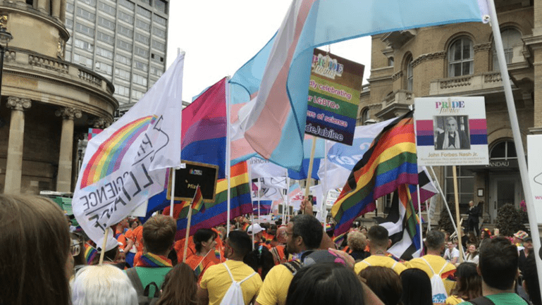 Wellcome staff taking part in the Pride in London parade in 2019