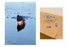 Two images showing a man submerging his body in freezing water, and Milky Way bars on a table.