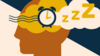 An illustration of a person with an alarm clock, clouds and zzz's to signify sleeping cycles.