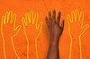 Hand and hand outlines on a bright orange background
